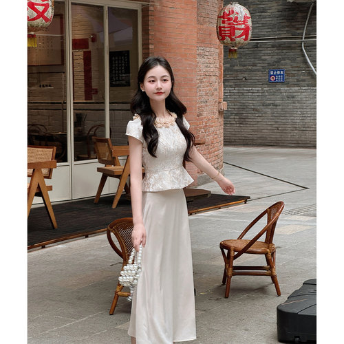 【暮云鎏金】小娜椒小个子法式轻奢提花礼服上衣半身裙时尚套装女
