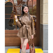 韩系高级感收腰显瘦腰带皮衣女 新款 伦敦秋日 小娜椒小个子秋季