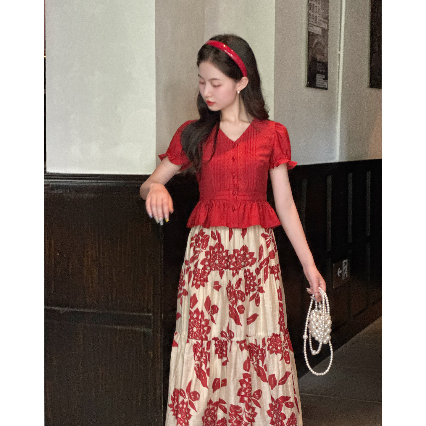 【夏日热恋】小娜椒小个子时尚花边文艺短上衣印花高腰半身裙女,女装/女士精品,时尚套装,淘宝优惠券,粉丝福利购,淘宝优惠卷