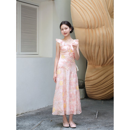 【云樱轻袖】小娜椒小个子夏季荷叶边小飞袖收腰显瘦气质连衣裙女