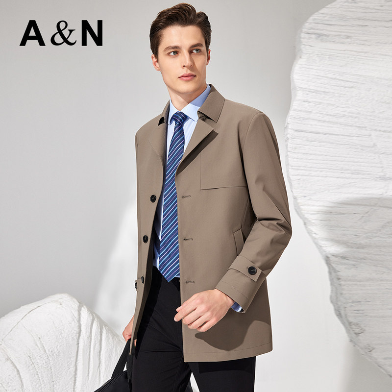 【桑蚕丝&简约轻奢】AntonNeal秋季挺括风衣男中长款休闲百搭外套