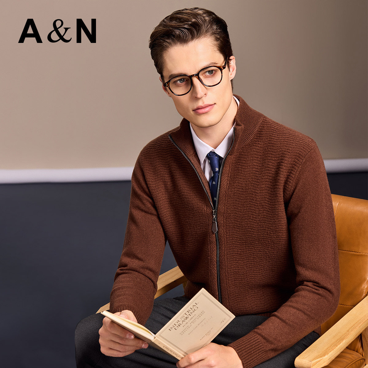 【提花100%羊毛】AntonNeal加厚羊毛衫男时尚秋夹克波浪纹针开衫,男装,针织衫/毛衣,淘宝优惠券,粉丝福利购,淘宝优惠卷