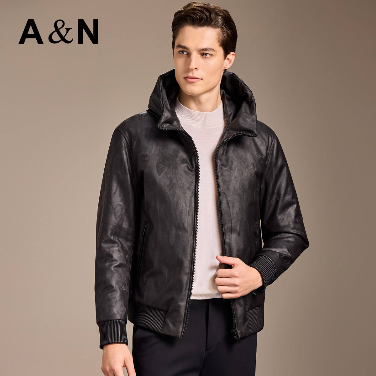 【白鹅绒填充】AntonNeal冬轻奢连帽外套男保暖防风印花夹克外套,男装,羽绒服,淘宝优惠券,粉丝福利购,淘宝优惠卷