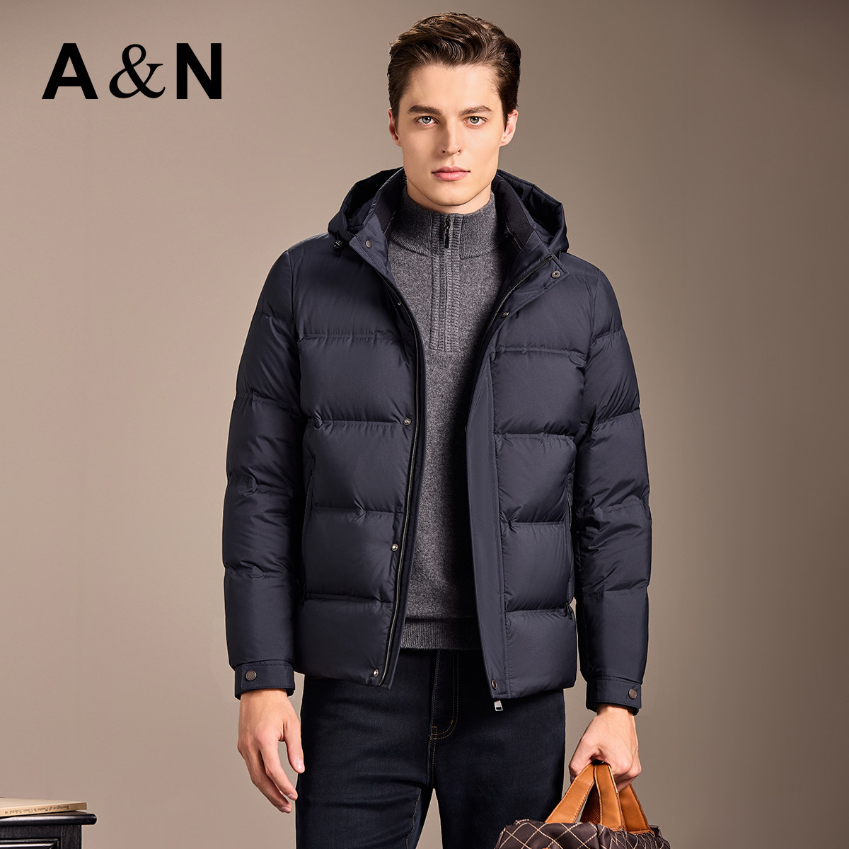 【高蓬松90鹅绒】AntonNeal男士轻薄羽绒服休闲连帽秋冬外套短款