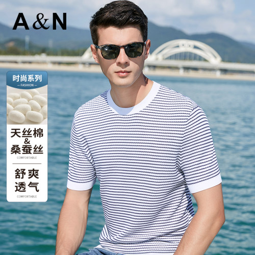 天丝+桑蚕丝夏季短袖针织T恤男