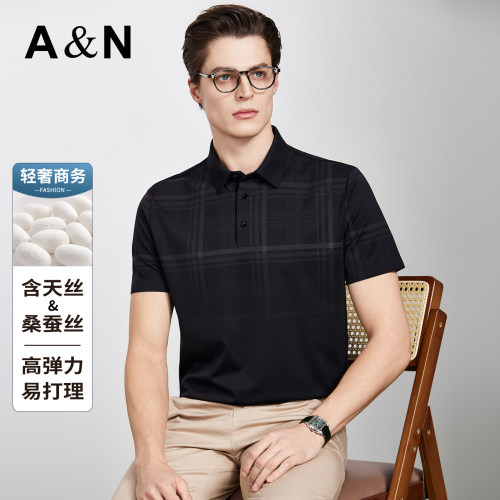 AntonNeal桑蚕丝夏季男士POLO衫