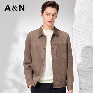 【超纤皮仿麂皮绒】简约夹克男秋季柔软舒适时尚休闲翻领茄克外套