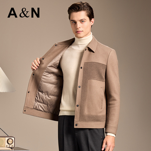 【针织拼接&鹅绒】AntonNeal翻领夹克式羽绒服男秋冬加厚保暖外套