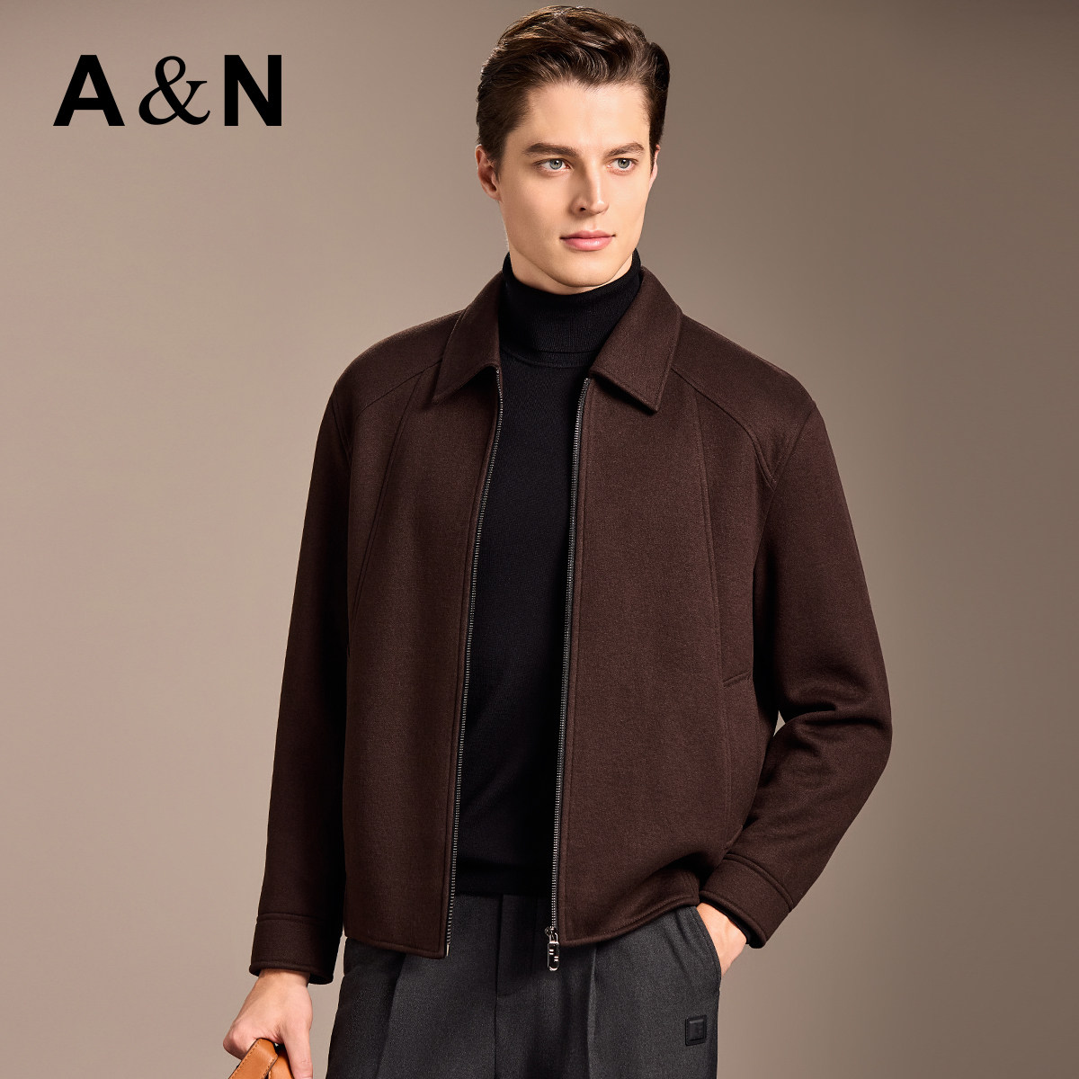 【气质老钱风】翻领含精纺羊毛夹克男秋季加厚保暖轻奢针织外套