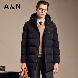 【轻户外 防风拒水】AntonNeal轻盈保暖冬连帽羽绒服男中长款外套