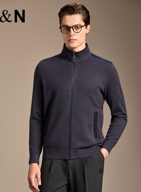 【拼接针织】弹力易打理夹克男立领长袖开衫针织外套ANW00147023