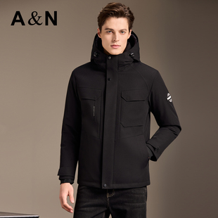 【90羽绒】AntonNeal户外防风加厚连帽羽绒服男短款冬暖商务外套