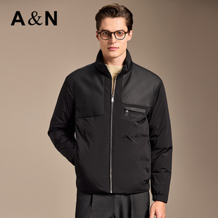 【90鹅绒 真皮拼接】AntonNeal高阶轻奢羽绒服男短款秋冬鹅绒外套