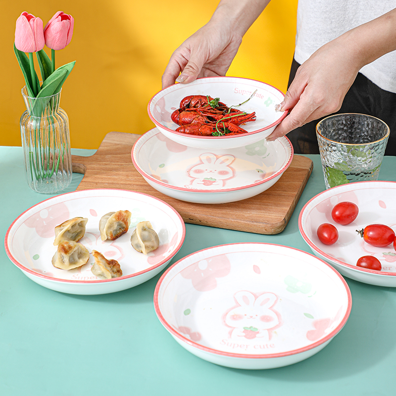 粉萌兔菜盘套装家用陶瓷碟子高颜值餐具深盘圆盘欧式菜碟组合