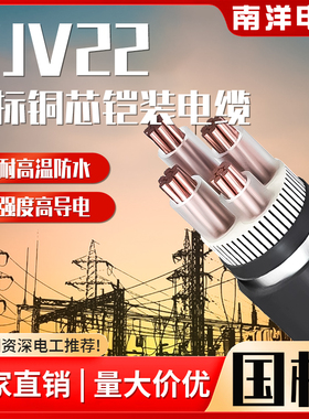 南洋国标铜芯yjv22铠装电缆线2/3/4/5芯1.5/6/10/16/25/35/50平方