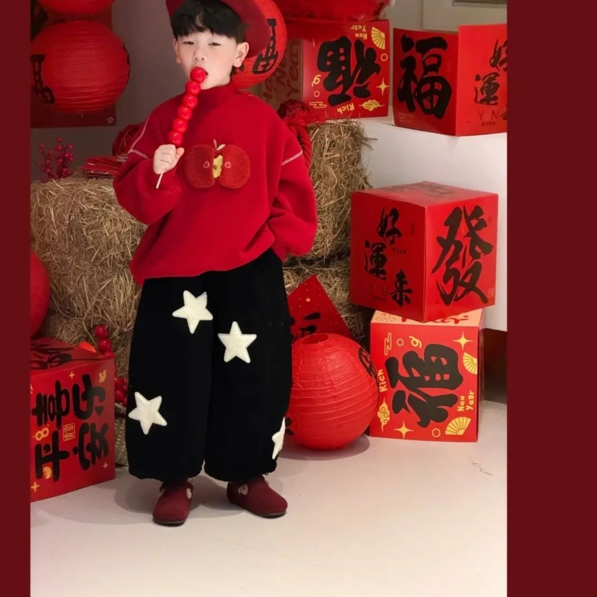 儿童加绒卫衣套装新年穿搭一整套