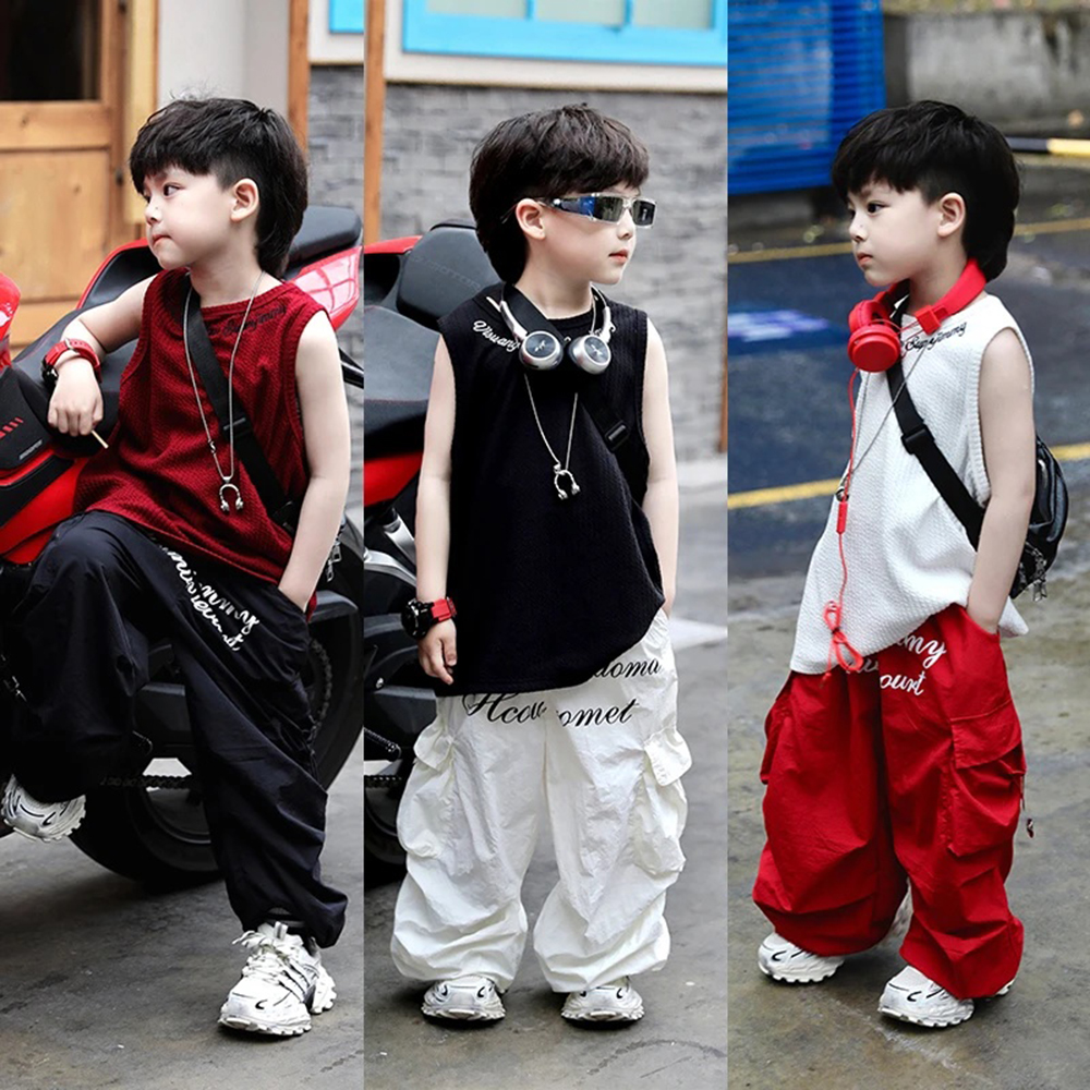 男童无袖背心男孩嘻哈炸街工装裤