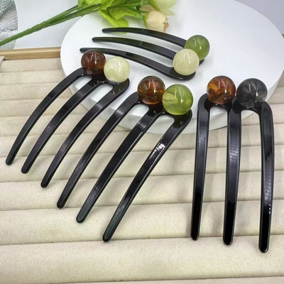 诗泊雅简约三齿珠珠发簪