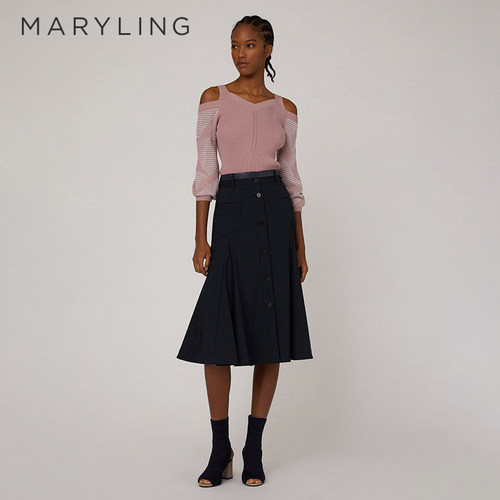 MARYLING露肩灯笼袖针织衫