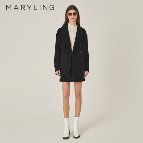 MARYLING玛俪琳奥莱outlets初冬双排扣H廓型尖翻领外套A1EHW93370