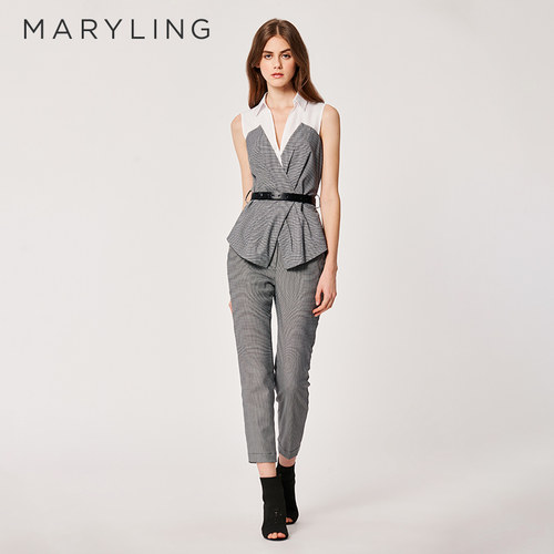 MARYLING简约黑白直筒长裤