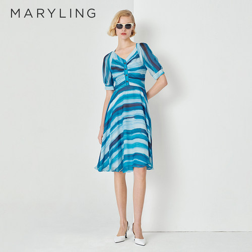 MARYLING方领印花连衣裙