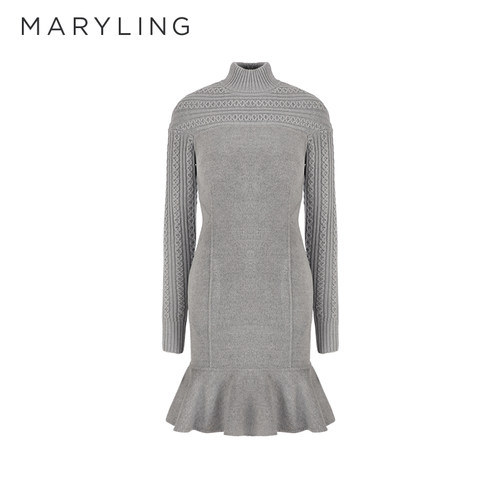 MARYLING拼接针织鱼尾连衣裙