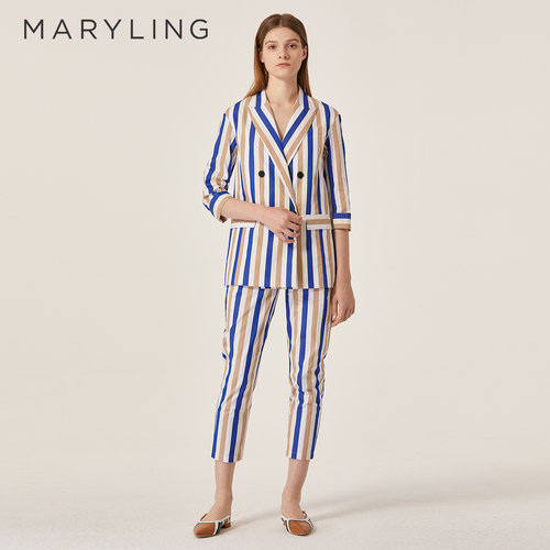 MARYLING时尚条纹小脚西装裤