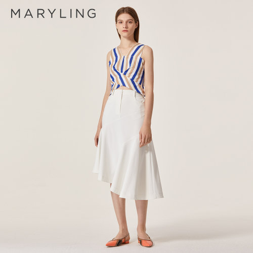 MARYLING条纹马甲交叉背心