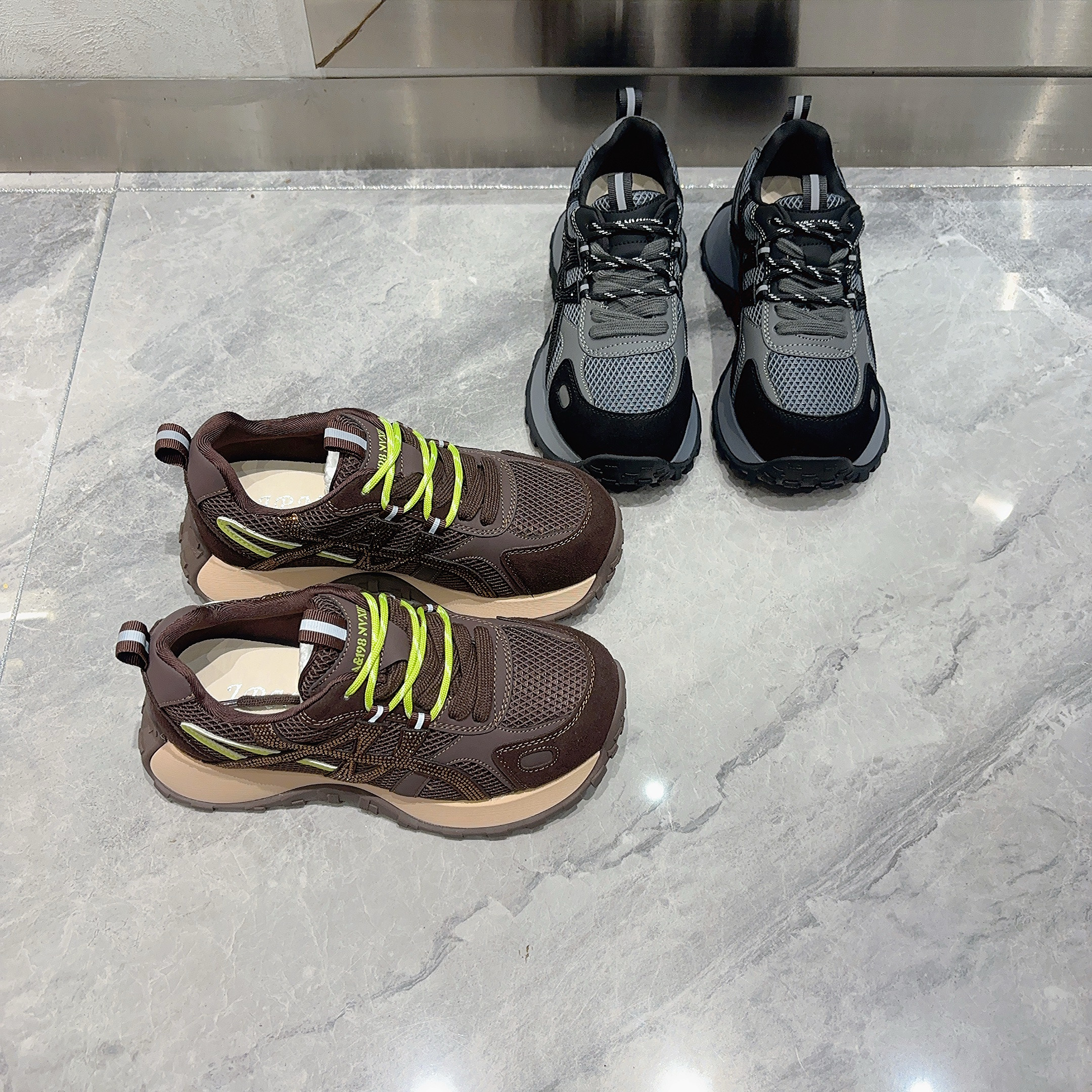 真皮女鞋小蛮腰阿甘鞋2025秋冬款水钻网纱德训鞋厚底老爹鞋休闲鞋