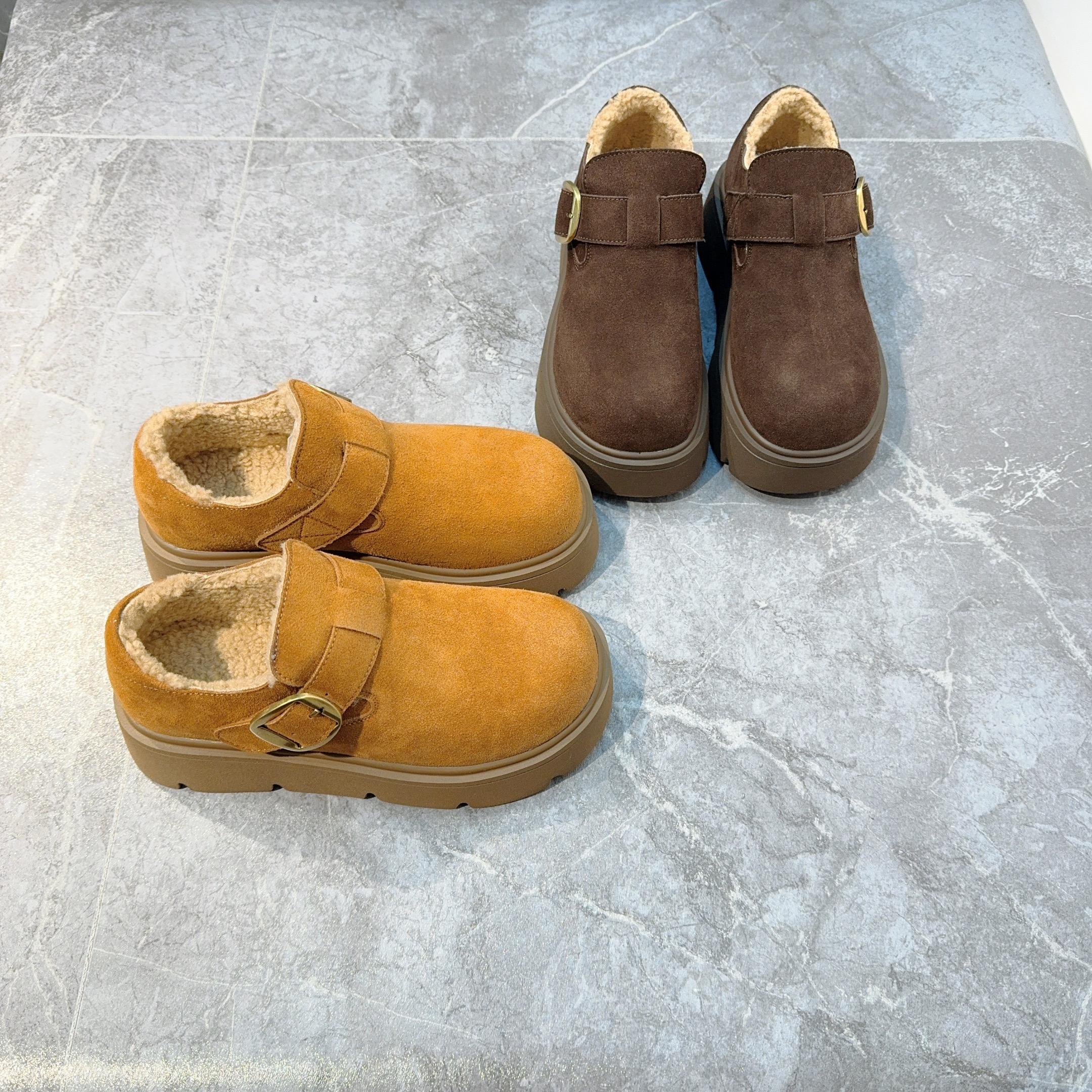 真皮羊羔绒厚底勃肯鞋女2025冬季新款百搭保暖一脚蹬乐福鞋棉鞋女