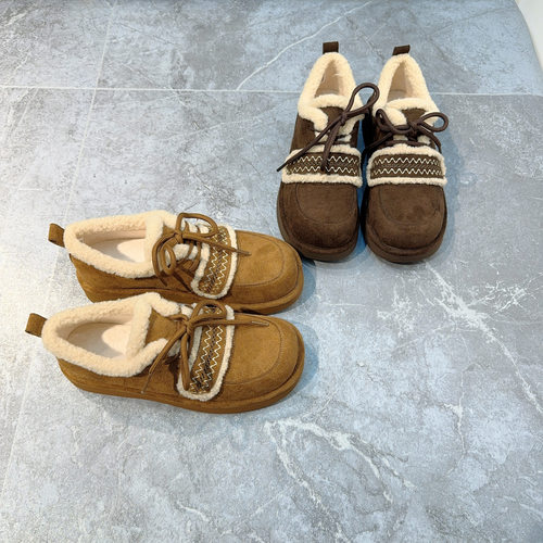 厚底加绒雪地靴女2025冬季新款圆头系带魔术贴显脚小百搭东北棉鞋