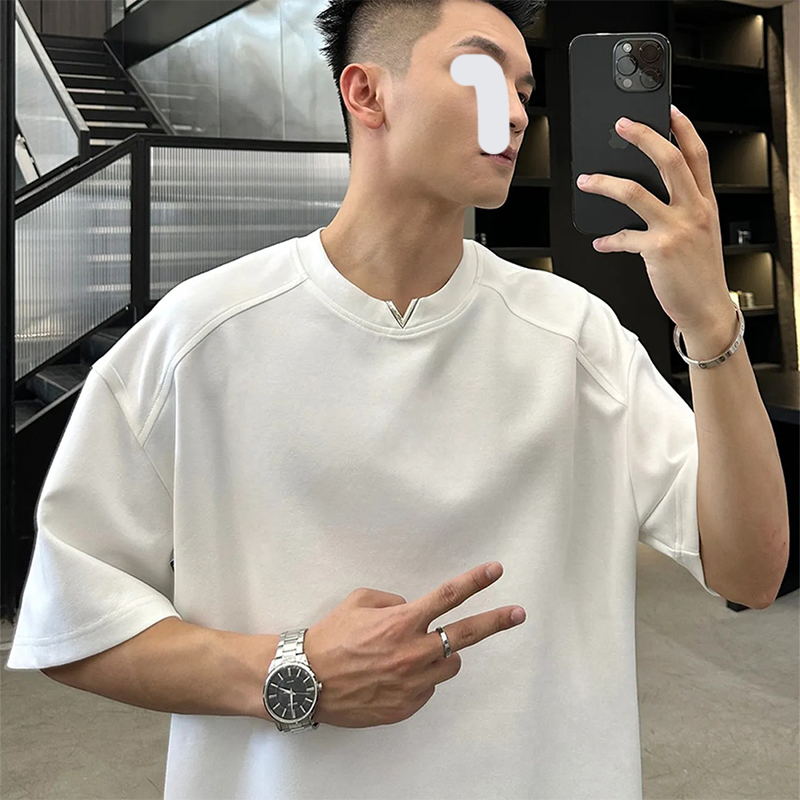 小v领cleanfit宽松美式休闲短袖T