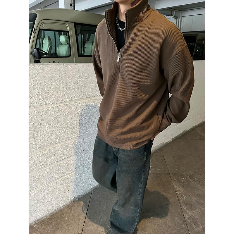 特大码300斤半拉链翻领卫衣男装