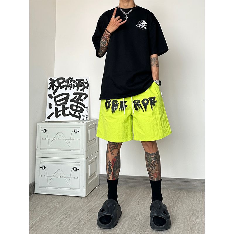 300斤大码男装荧光绿多巴胺冰丝短裤男夏季速干透气篮球运动裤衩2