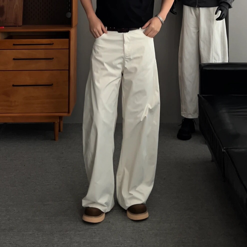 大码高级感白色弯刀裤男女春秋