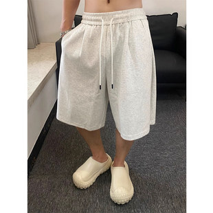 男潮牌宽松直筒休闲五分裤 复古纯色运动短裤 300斤美式 加肥加大码