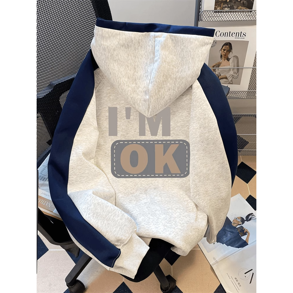 美式撞色连帽卫衣男女慵懒风加绒