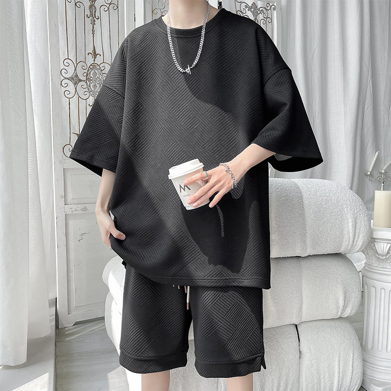 酷帅穿搭高级感运动休闲套装男夏季潮牌大码帅气短袖短裤一整套男