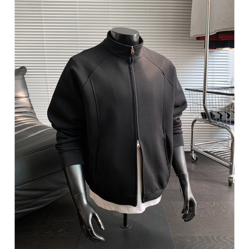 cleanfit美式高街棒球服男女校园风重磅结构立领拉链卫衣开衫外套