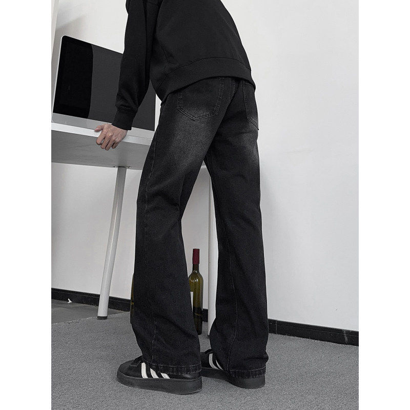 斜切微喇牛仔裤男款春秋休闲美式痞帅高级感裤子高街vibe直筒长裤