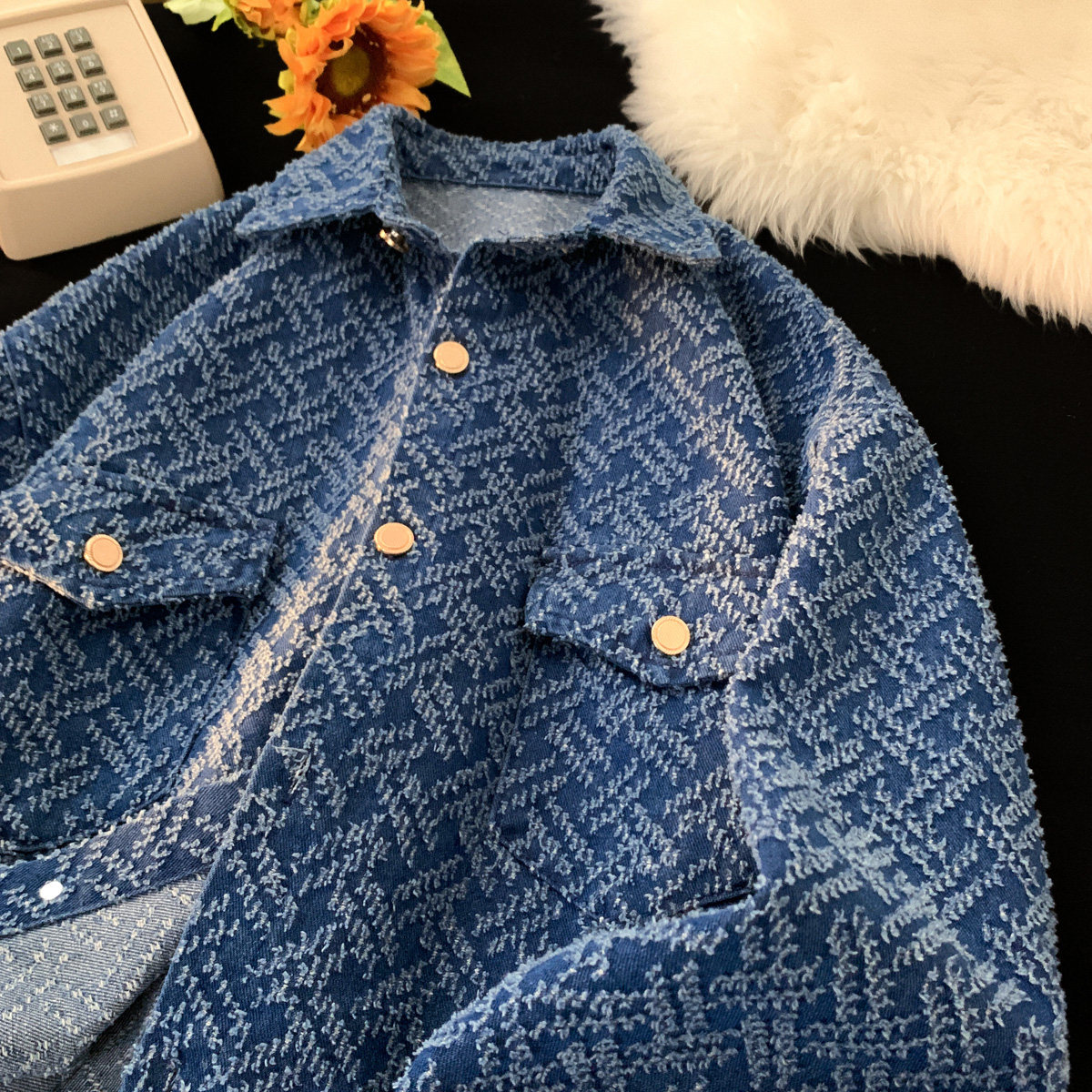 港风ins休闲外套男士宽松高级感小香风简约衬衫翻领痞帅大码夹克