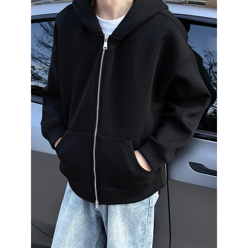 春装美式高街双头双拉链卫衣男女同款ins简约百搭休闲潮开衫外套