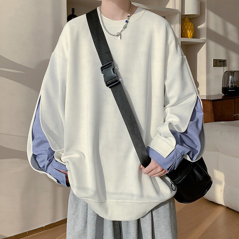2025潮流港风拼接假两件圆领卫衣