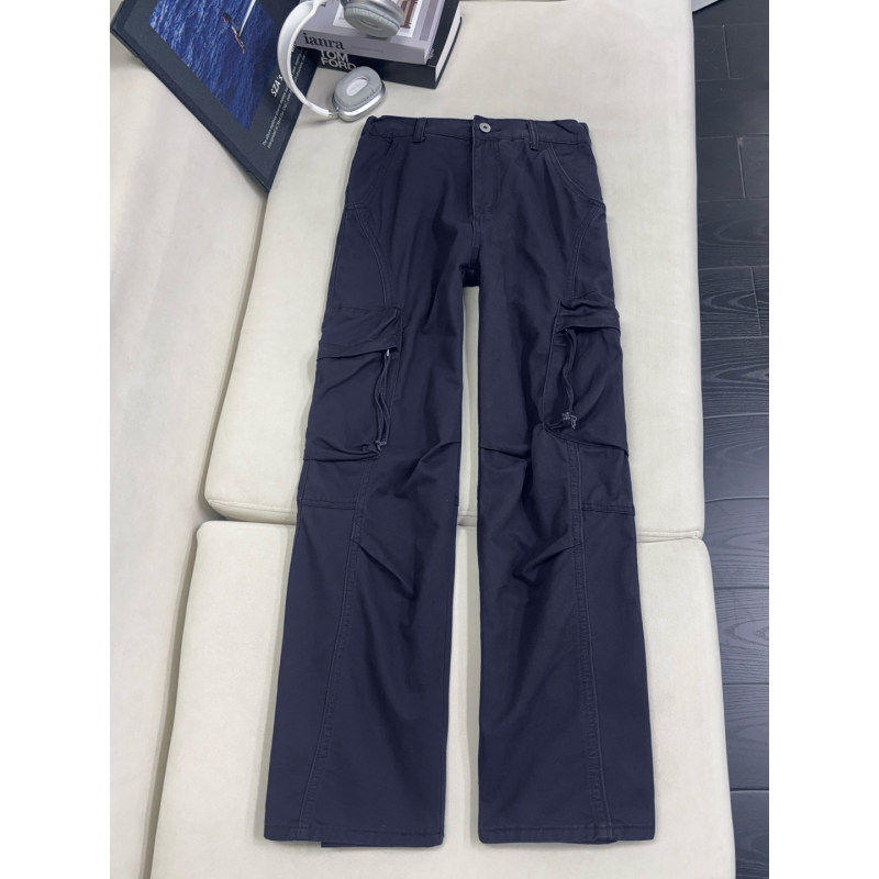 复古工装裤男款春秋牛仔裤潮牌拉链藏青色大口袋伞兵裤直筒微喇裤