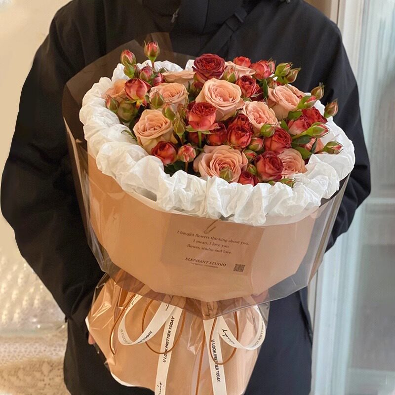 全国配送卡布奇诺玫瑰花束送女友生日鲜花速递同城上海北京花店