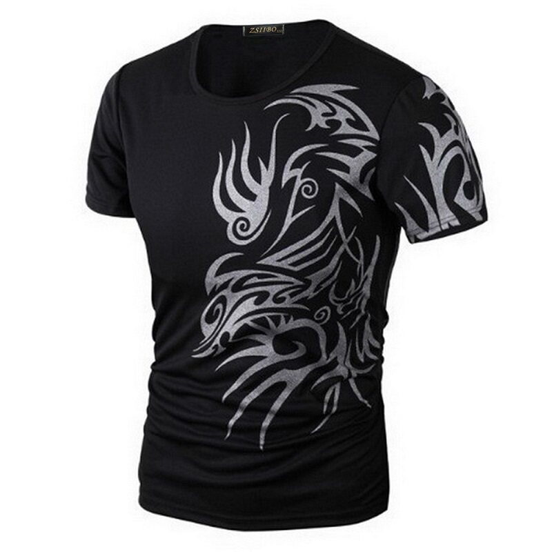 Solid Color Crew Neck Slim Fit Printed T-Shirt纯色印花男T恤