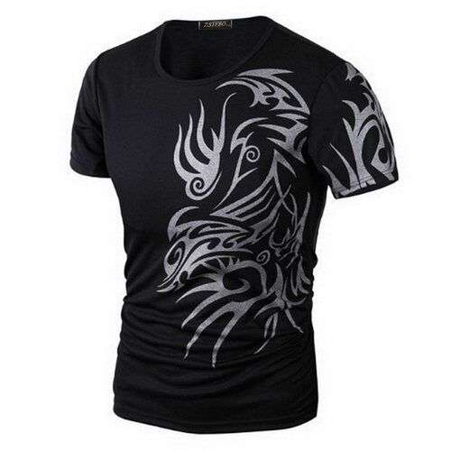 Solid Color Crew Neck Slim Fit Printed T-Shirt纯色印花男T恤