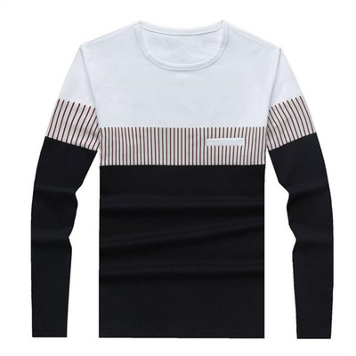Crew Neck Striped Long Sleeve T-Shirt男士圆领条纹长袖T恤上衣