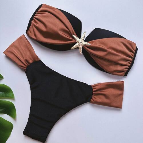 抹胸拼接撞色分体泳衣Strapless patchwork contrasting swimsuit